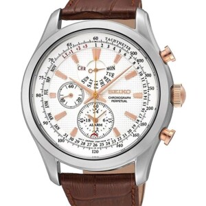 Men's Round Shape Leather Band Chronograph Wrist Watch 45 mm - Brown - Spc129P1