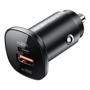 B1 Mini USB-C and USB-A Dual-Port Metal Car Charger Black